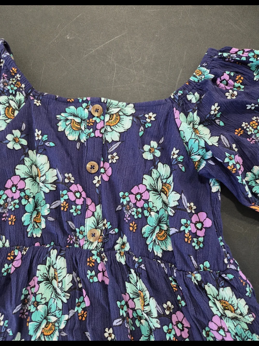 Justice Navy Floral Puff-Sleeve Dress with Aqua, Pink & Yellow Accents